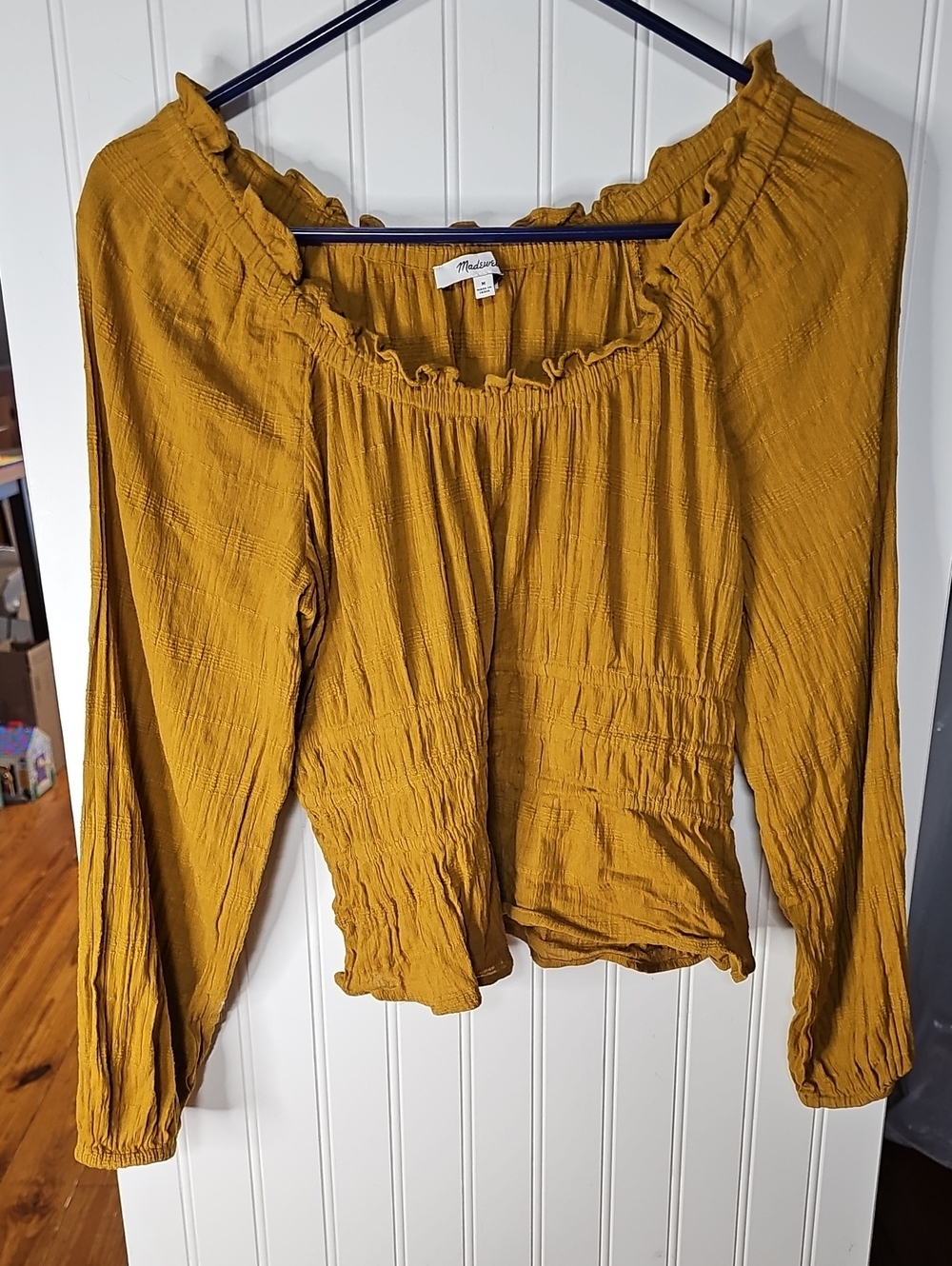 Madewell Golden Mustard Smocked Peasant Blouse